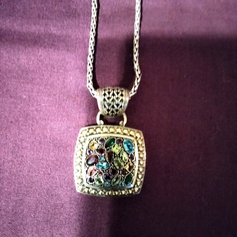 EFFY 925 18K Yellow gold & sterling silver multicolor gemstones pendant